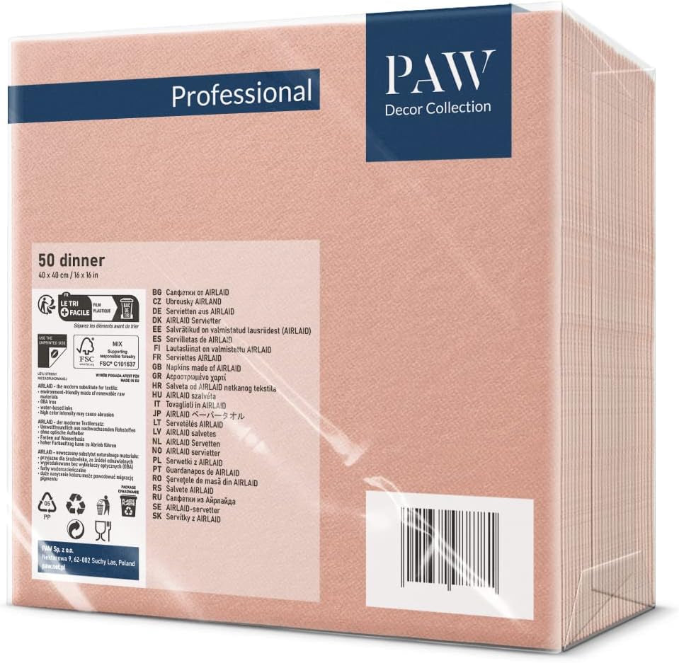 PAW - Tovaglioli Airlaid (40 X 40 Cm) I 50 pezzi I Unicolor I Simil tessuto I Elegante decorazione per la tavola I Horeca I Per occasioni importanti come matrimoni, feste, Natale I Unicolor: Rosa