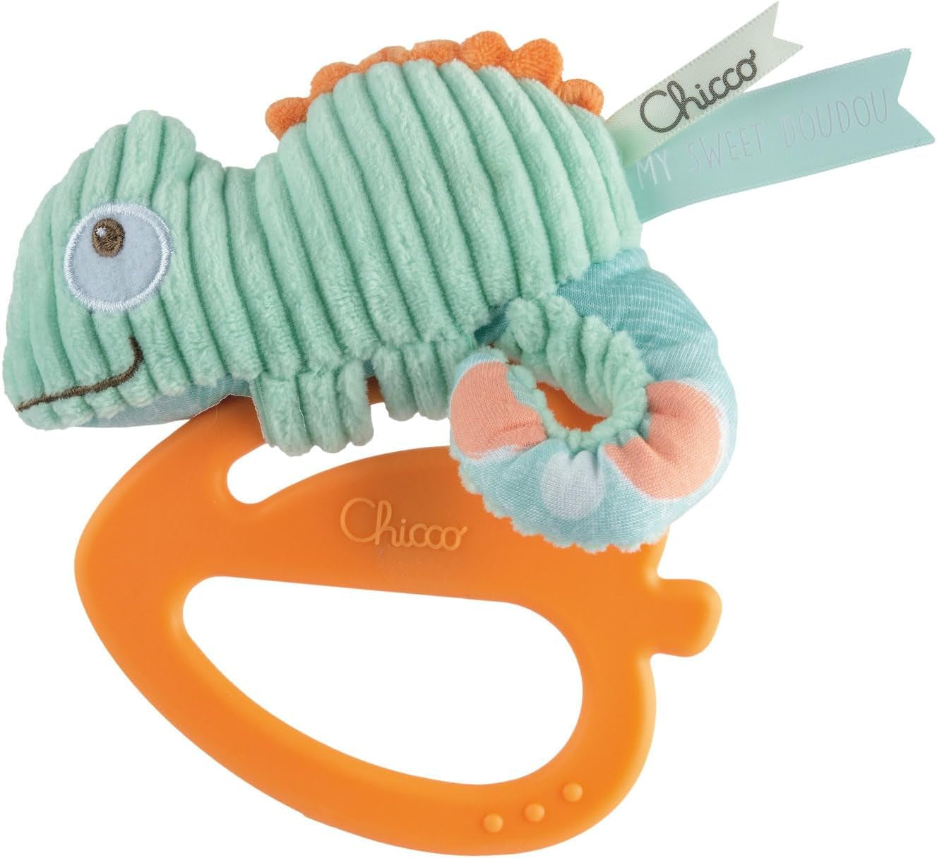 Chicco My Sweet Doudou Camaleonte Giocattolo Realizzato in Tessuti di Alta Qualità Morbido Anello in Plastica Lenitivo per la Dentizione Giocattolo per Bebè 3-18 Mesi Bebe Naty Shop Camaleonte Giocattolo