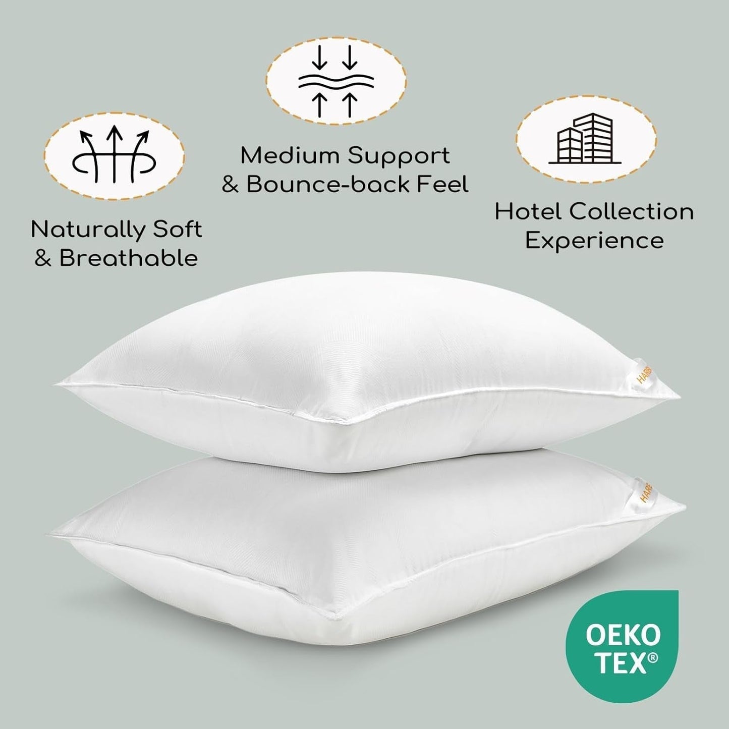 HARBOREST Cuscino per Letto per Dormire, 2 Pezzi, Peluche di Lusso, Cuscino Alternativo, Buono per chi dorme sul fianco e sulla Schiena, Collezione Hotel, Cuscino, Formato Standard/Queen, 50,8 X 66 cm Naty Shop Cuscini Standard