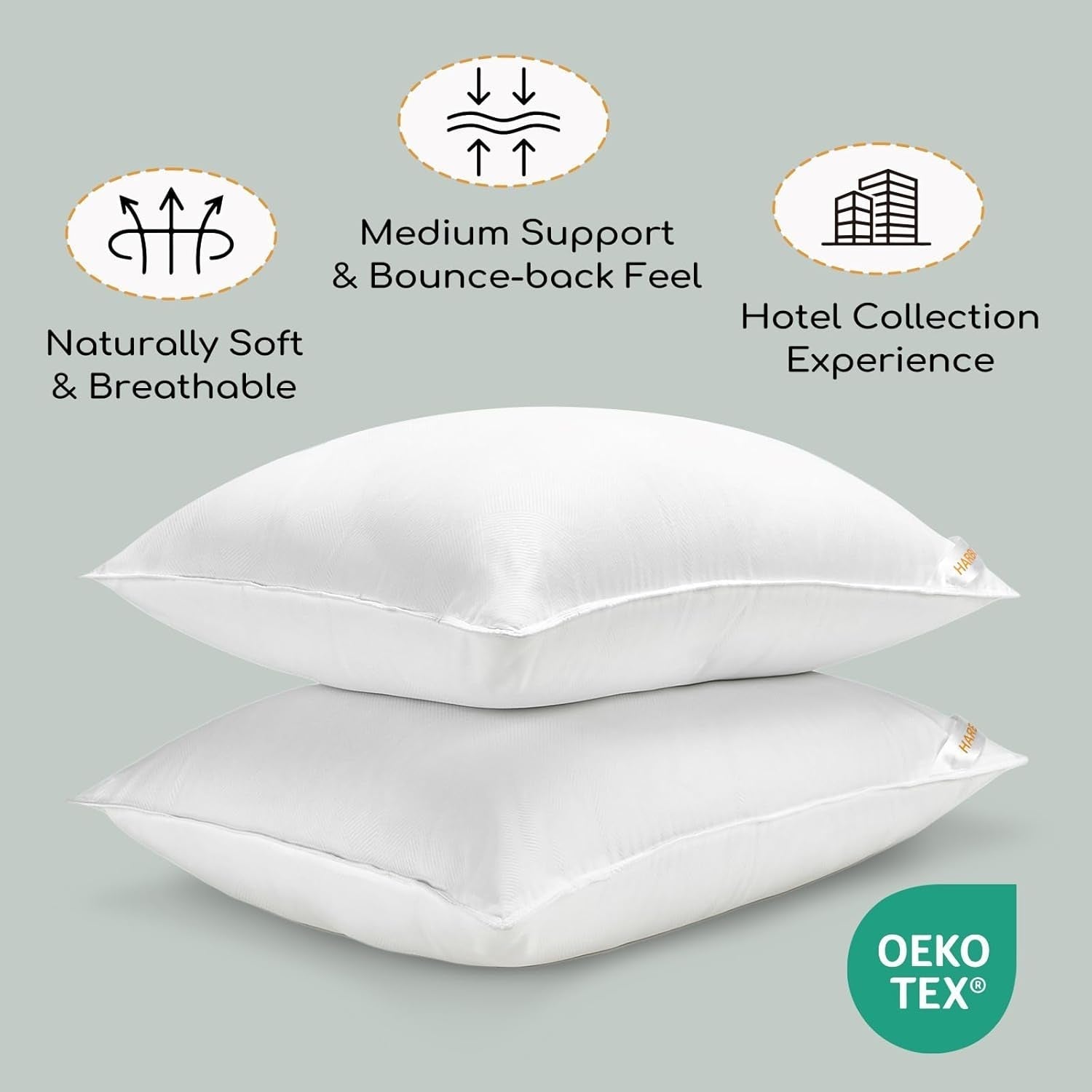 HARBOREST Cuscino per Letto per Dormire, 2 Pezzi, Peluche di Lusso, Cuscino Alternativo, Buono per chi dorme sul fianco e sulla Schiena, Collezione Hotel, Cuscino, Formato Standard/Queen, 50,8 X 66 cm Naty Shop Cuscini Standard