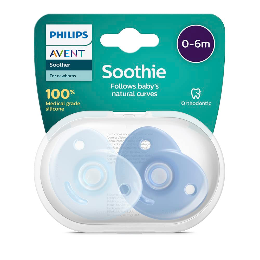 Philips AVENT Soothie - Succhietto senza BPA per bambini da 0 a 6 mesi, blu/azzurro (modello SCF099/21)