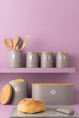 Collezione LIVING, biscottiera con coperchio | grigio pastello | Scatola per biscotti da 3,4 litri | barattolo di biscotti in acciaio con coperchio | Barattoli ermetici in bambù con coperchio Scatole per alimenti Naty Shop