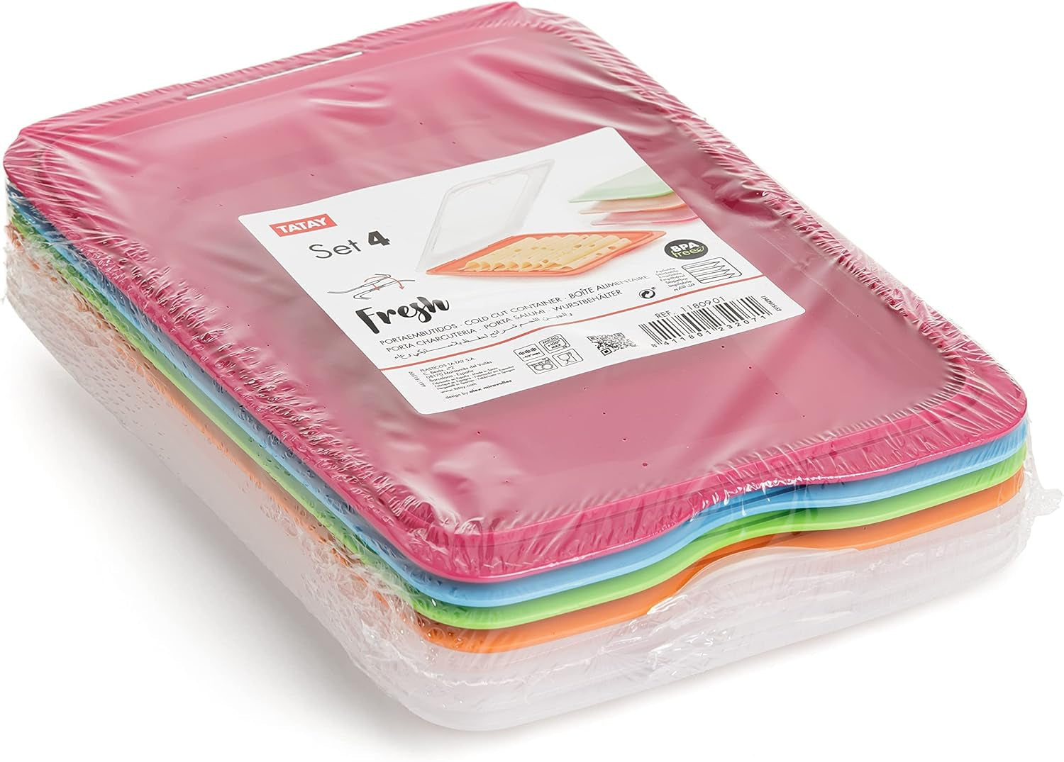 TATAY Fresh Slicer Box Set da 4, senza BPA, riutilizzabile, impilabile, lavabile in lavastoviglie e MWO, colori casuali. Misura 17 cm x 3,2 cm x 25,2 cm Scatole per la conservazione degli alimenti Naty Shop