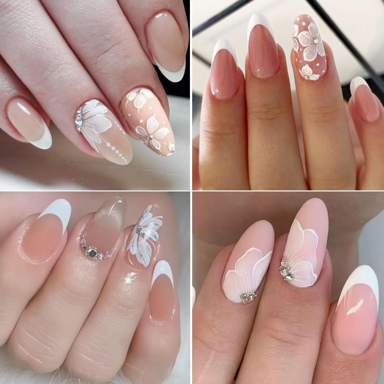 JMEOWIO 3D Nagelsticker Weiße Blumen Nail Art Sticker Self-klebend Nagelaufkleber 5D Stereoscopico Decorazione Nageldesign Zubehör 1 Blatt