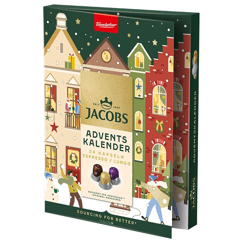 Jacobs Kapsel Adventskalender, 24 Espresso/Lungo Kapseln, Nespresso* compatibile Kaffee Kapseln, 24 Kapseln