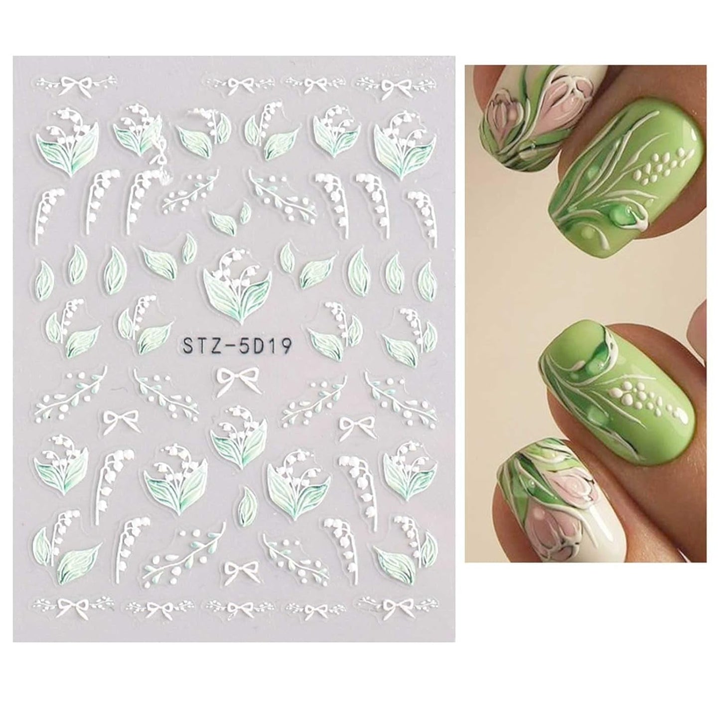 JMEOWIO 3D Nagelsticker Frühling Blume Nail Art Sticker Selbstklebend Nagelaufkleber 5D Stereoscopic Buntes Sommer Blumen Dekoration Nageldesign Zubehör 4 Blatt