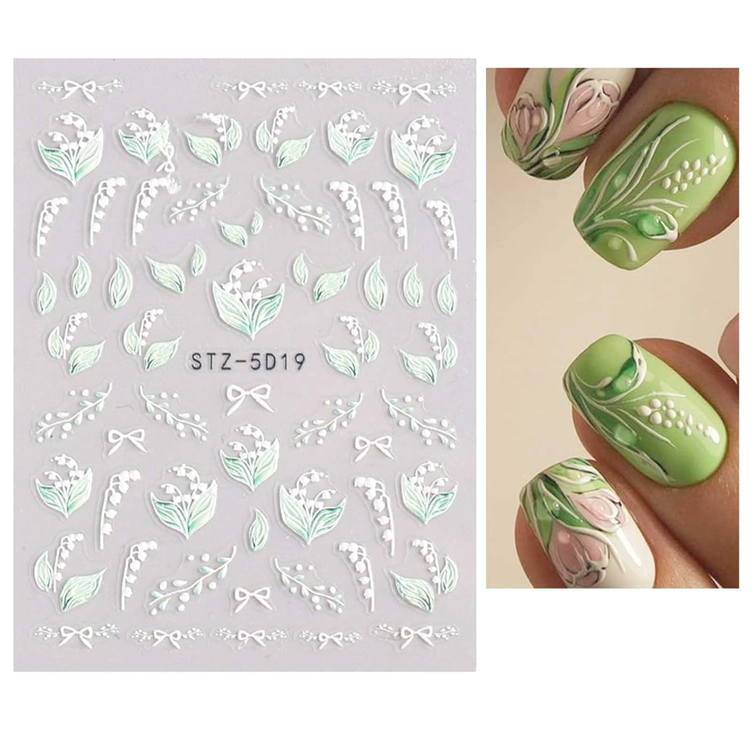 JMEOWIO 3D Nagelsticker Frühling Blume Nail Art Sticker Selbstklebend Nagelaufkleber 5D Stereoscopic Buntes Sommer Blumen Dekoration Nageldesign Zubehör 4 Blatt