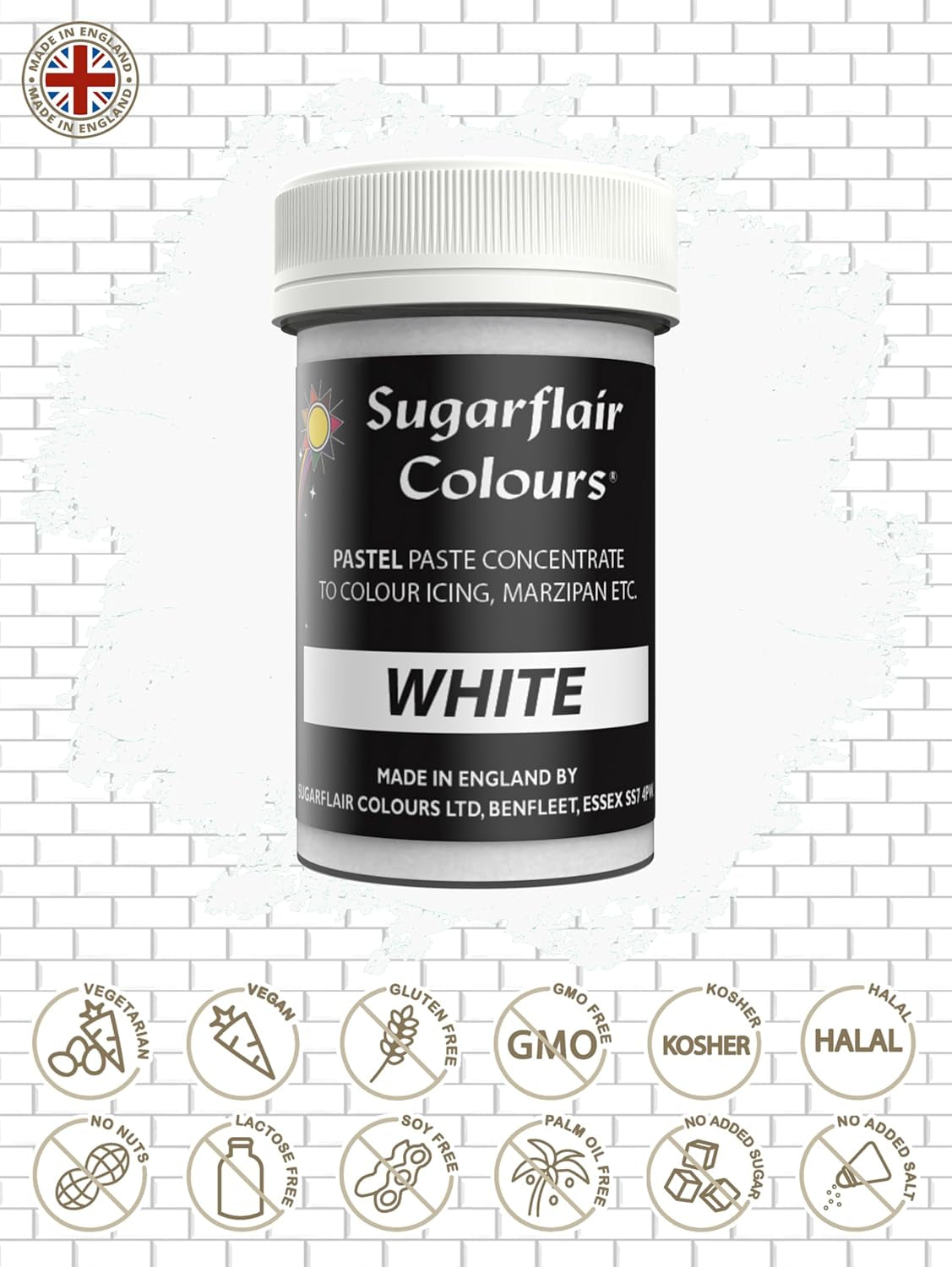 Colorante alimentare bianco Sugarflair per pasta, colorante alimentare per pasta, fondente e marzapane, colorante per pasta - 25g