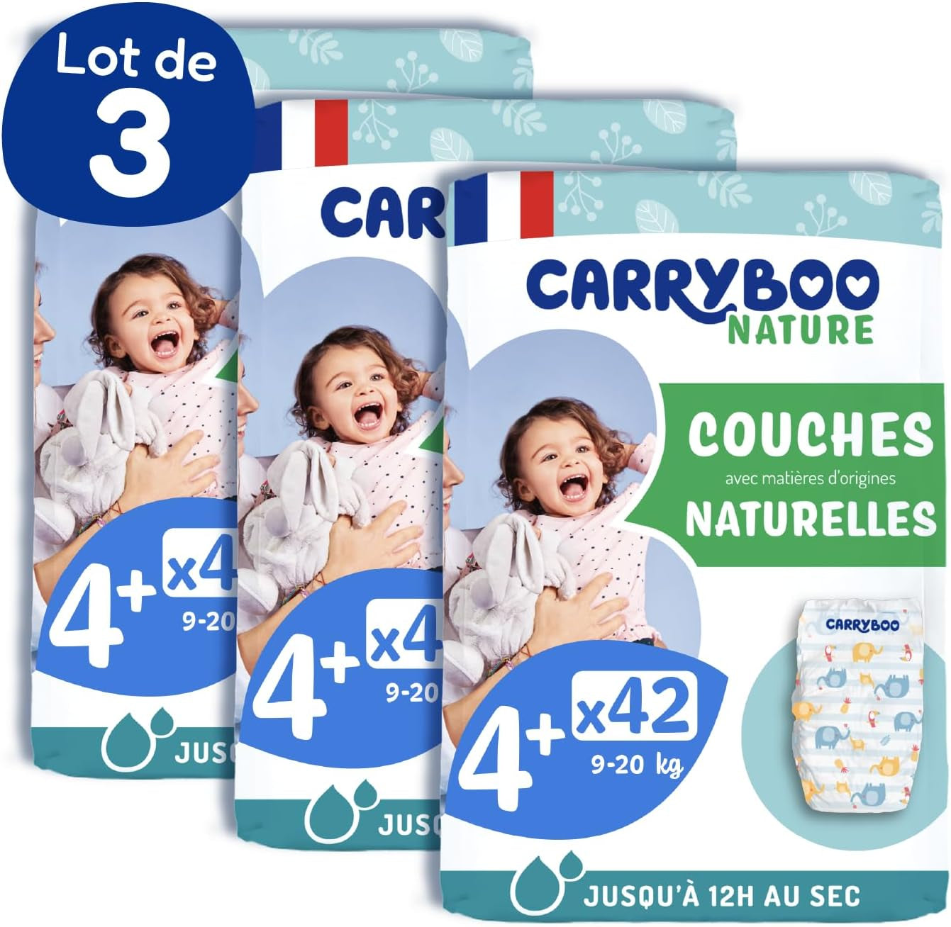 - Pannolini taglia 4+ 9-20 kg – Ökologische Babywaidern – natürliche Babypflege, ipoallergen, ohne Parfüm und auslaufsicher – hermestellung in Frankreich – 126 pannolini usa e getta – 1 mese