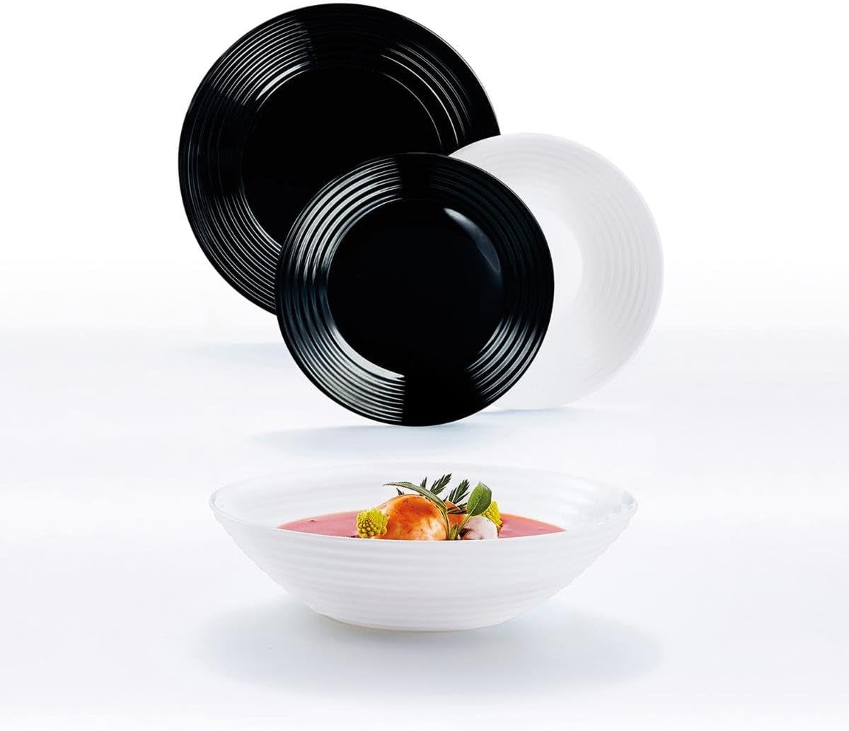 Harena N&b Glasgeschirr, 18-teilig, per 6 persone, bianco e nero