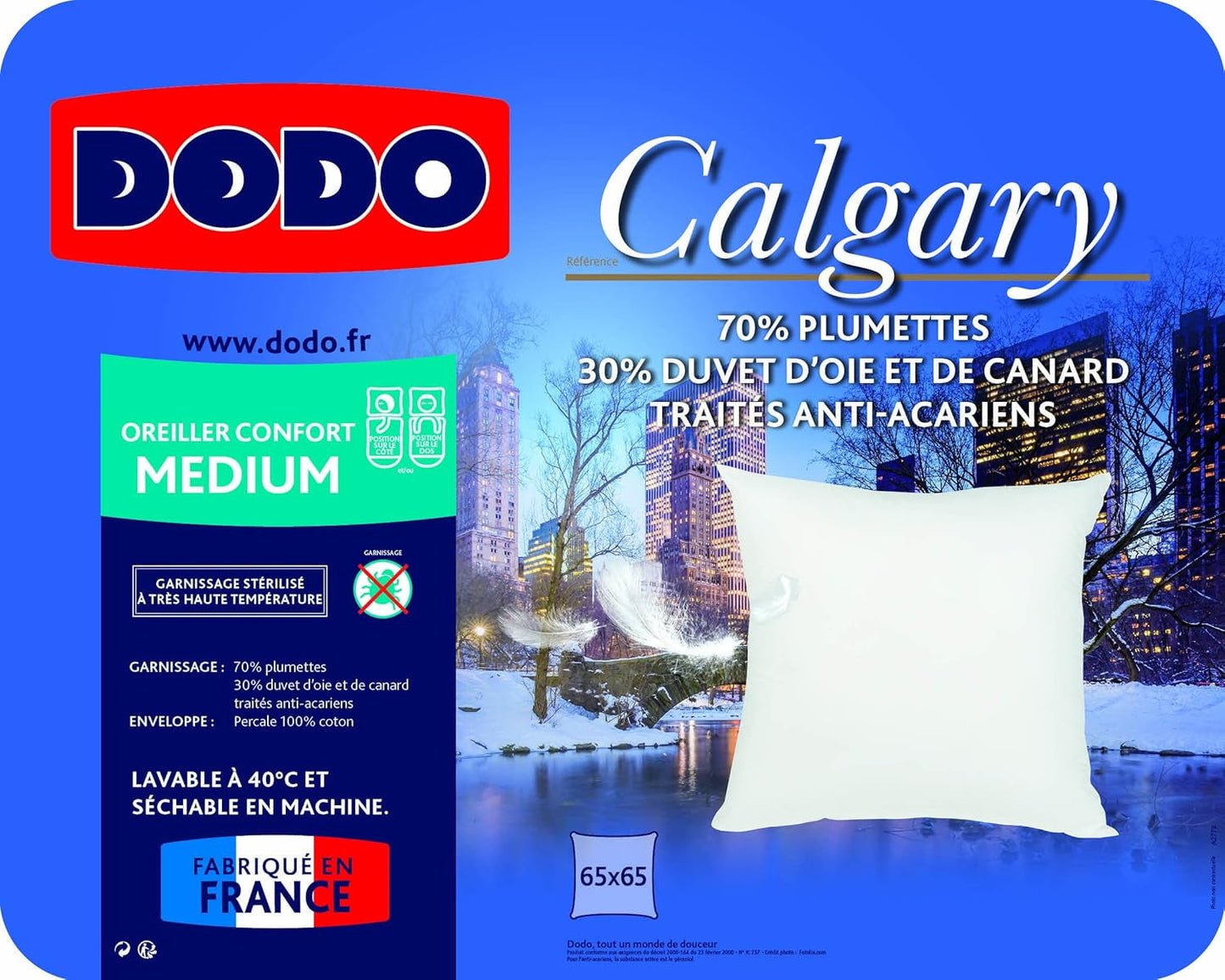 DODO 64476 Cuscino Calgary, Piuma/Oca e Pelle d'Anatra, 65 X 65 cm, Bianco Naty Shop Cuscini Standard