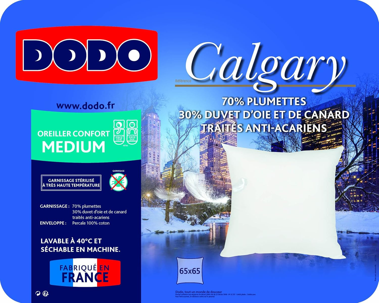 DODO 64476 Cuscino Calgary, Piuma/Oca e Pelle d'Anatra, 65 X 65 cm, Bianco Naty Shop Cuscini Standard