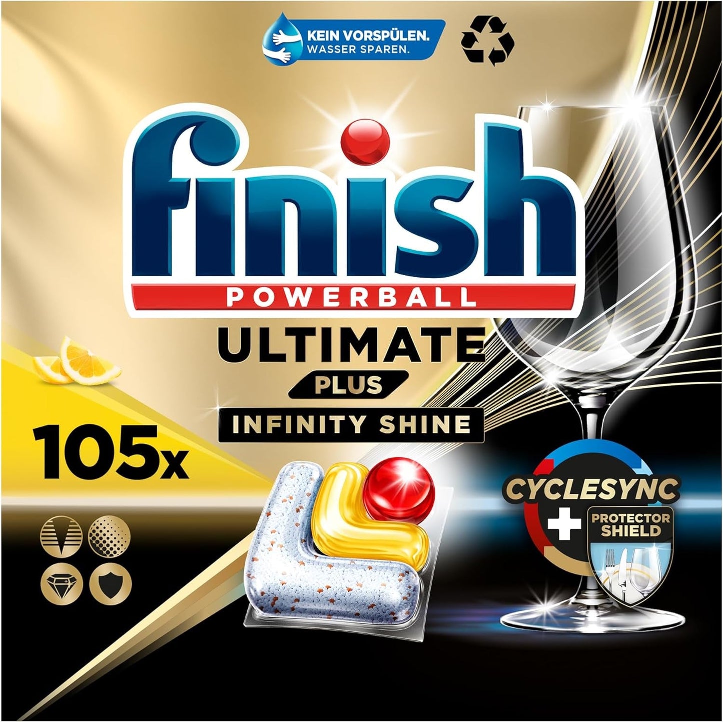 Finish Ultimate plus Infinity Shine Citrus Pastiglie Lavastoviglie - Pastiglie per lavastoviglie, pulizia intensiva - 105 capsule, limone Naty Shop