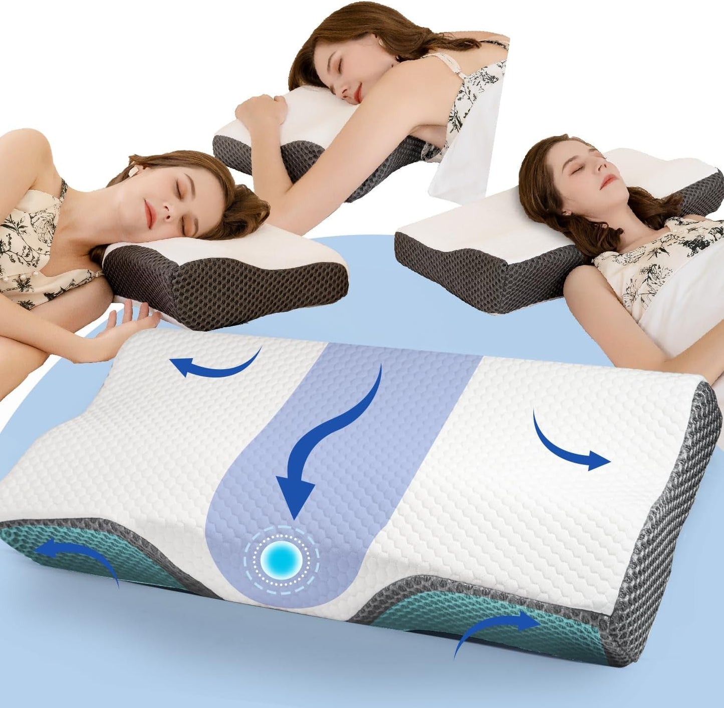 Cuscino IDEA, Cuscino ortopedico ergonomico per dolori al collo, Cuscino in memory foam per chi dorme sul fianco, sulla schiena e nell'addome, Cuscino antirussamento per uomini e donne (62 * 34,5 * 12/8 CM) Cuscini ortopedici cervicali Naty Shop Default Title