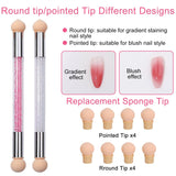 2 Stück Nail Art Rendering-Werkzeuge Doppelter Kopf, Spugna Applicatore Pennello Inkl 8 Ersatzköpfe, Nail Art Schwamm Und Tupfpinsel(Weiß, Rosa)