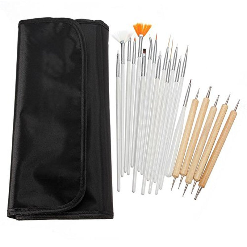 ® 20 pennelli professionali per unghie, gel, pennelli per pittura, pennelli per artisti, kit pennelli per unghie french, set di strumenti con punta appuntita, per design delle unghie, pittura, motivo a punti, ecc., con borsa