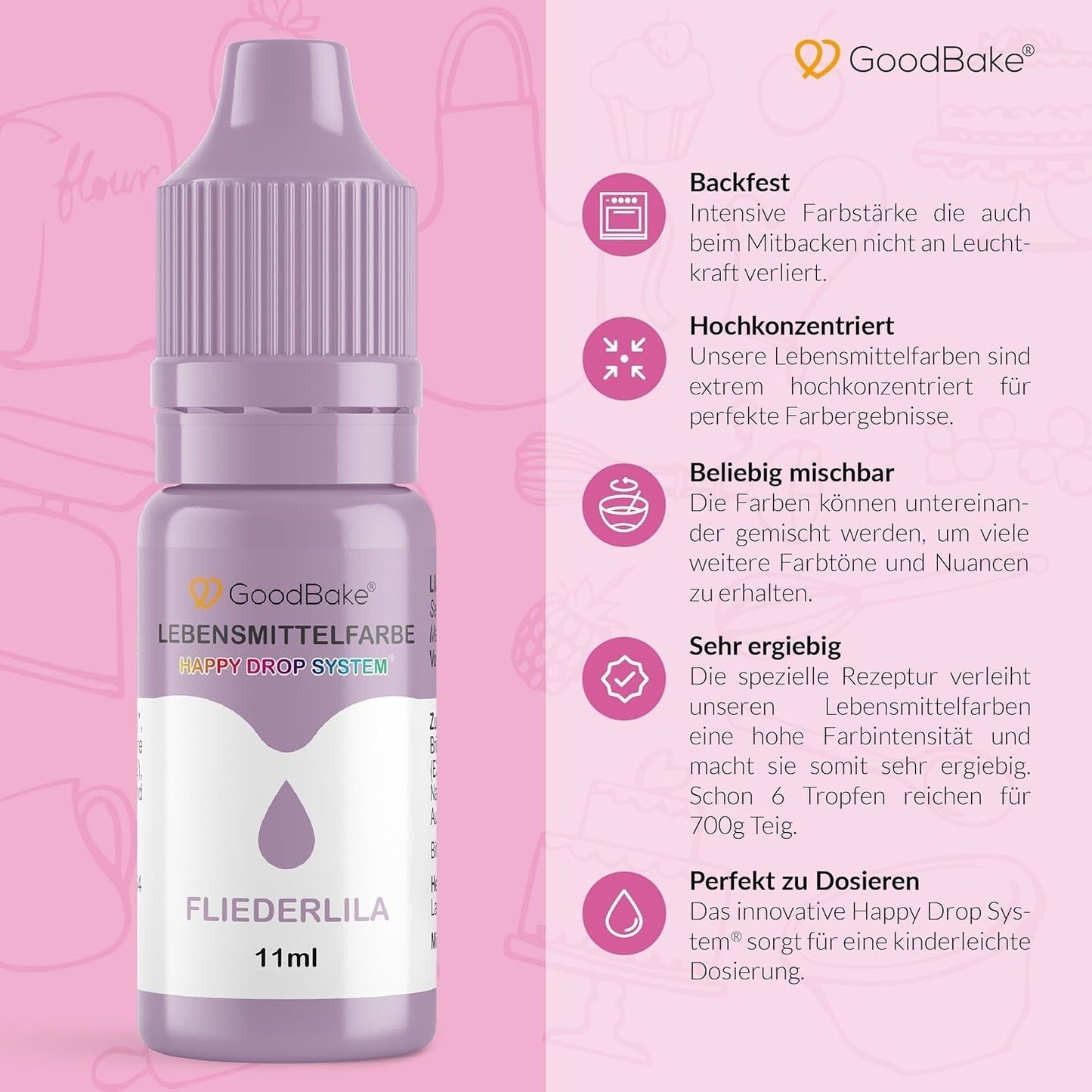 Goodbake Pastel Lilac Food Color (11 ml) - Colorante alimentare ad alto dosaggio - Per colorare torte, fondente, crema al burro, macarons, bevande, slime e molti altri oggetti. 100% vegano