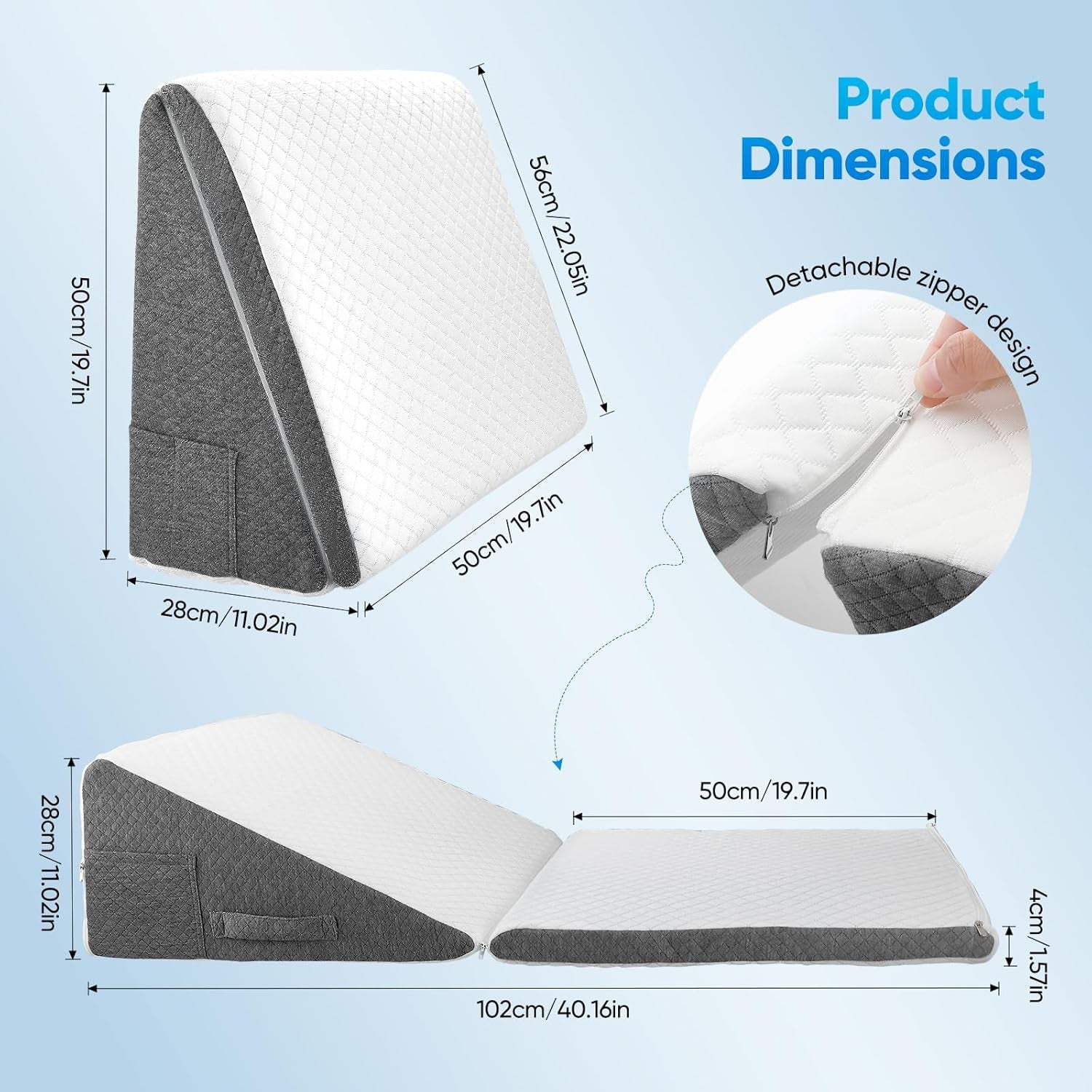 Cuscino in piuma per letto e divano, L50xP50xH26 Cuscino da lettura doppio con fodera lavabile, memory foam, per russare e per un maggiore comfort nella zona del collo e della schiena