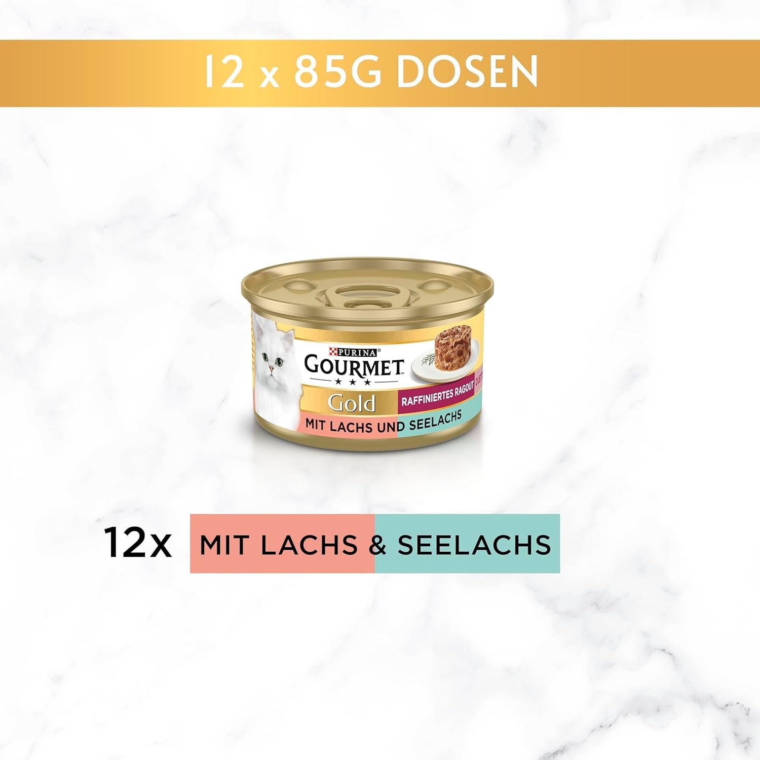 Gourmet Gold Raffinato Ragù Duetto Salmone E Merluzzo Giallo Cibo Umido Per Gatti Confezione Da 12 (12 X 85 G)