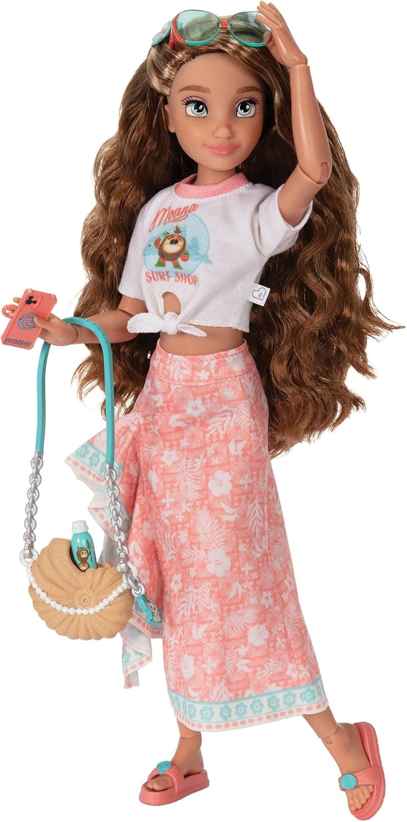 Bambola Vaiana con accessori, 29 cm, 13 punti di articolazione, licenza ufficiale Jakks Pacific. Completo di accessori combinabili e uno scintillante anello di Topolino!