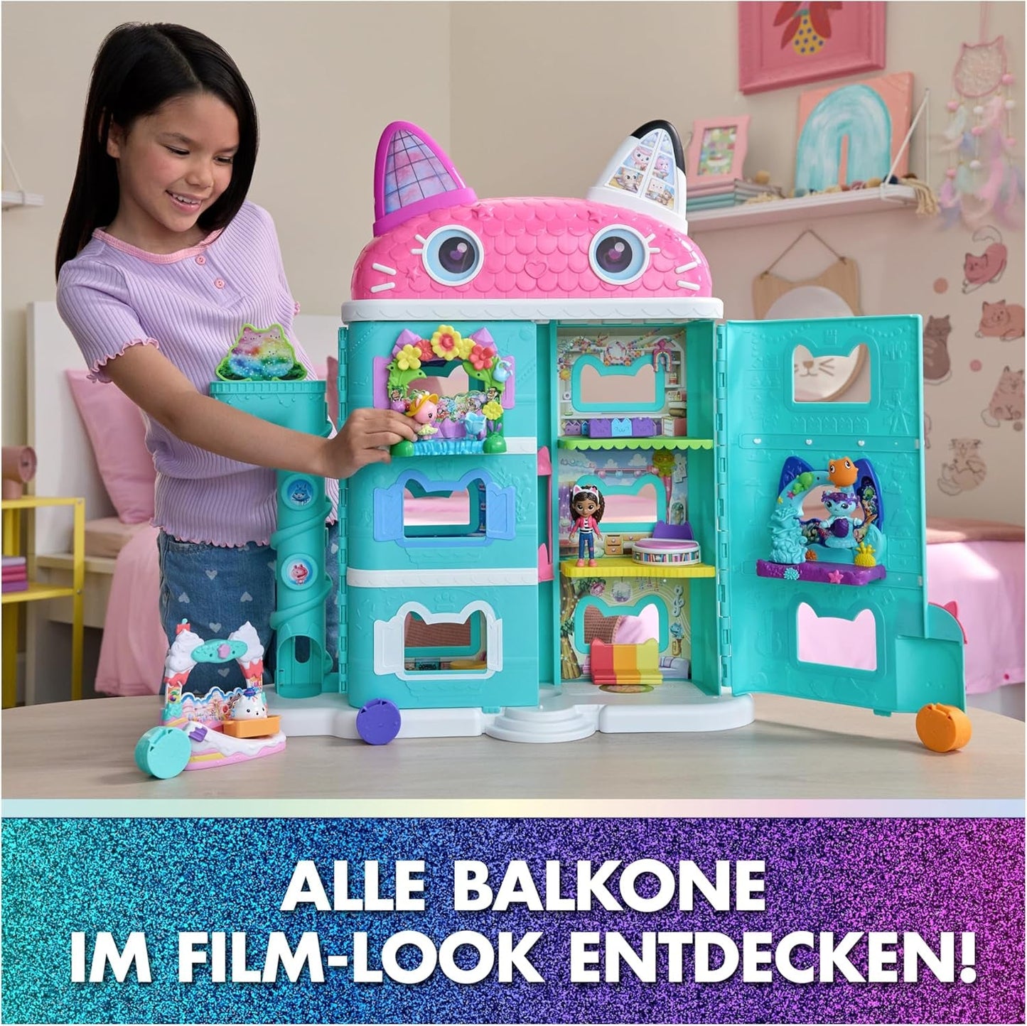DREAMWORKS GABBY'S DOLLS HOUSE: THE MOVIE - Il dolce set da gioco sul balcone di Kuchi con personaggi della casa delle bambole e accessori per bambini dai 3 anni in su