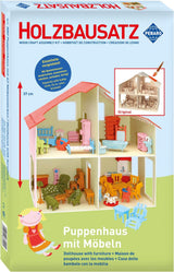 Pebaro Donau Elektronik _M880 Puzzle 3D Casa delle Bambole con Mobili, 30 x 30 x 30 cm, Naturale