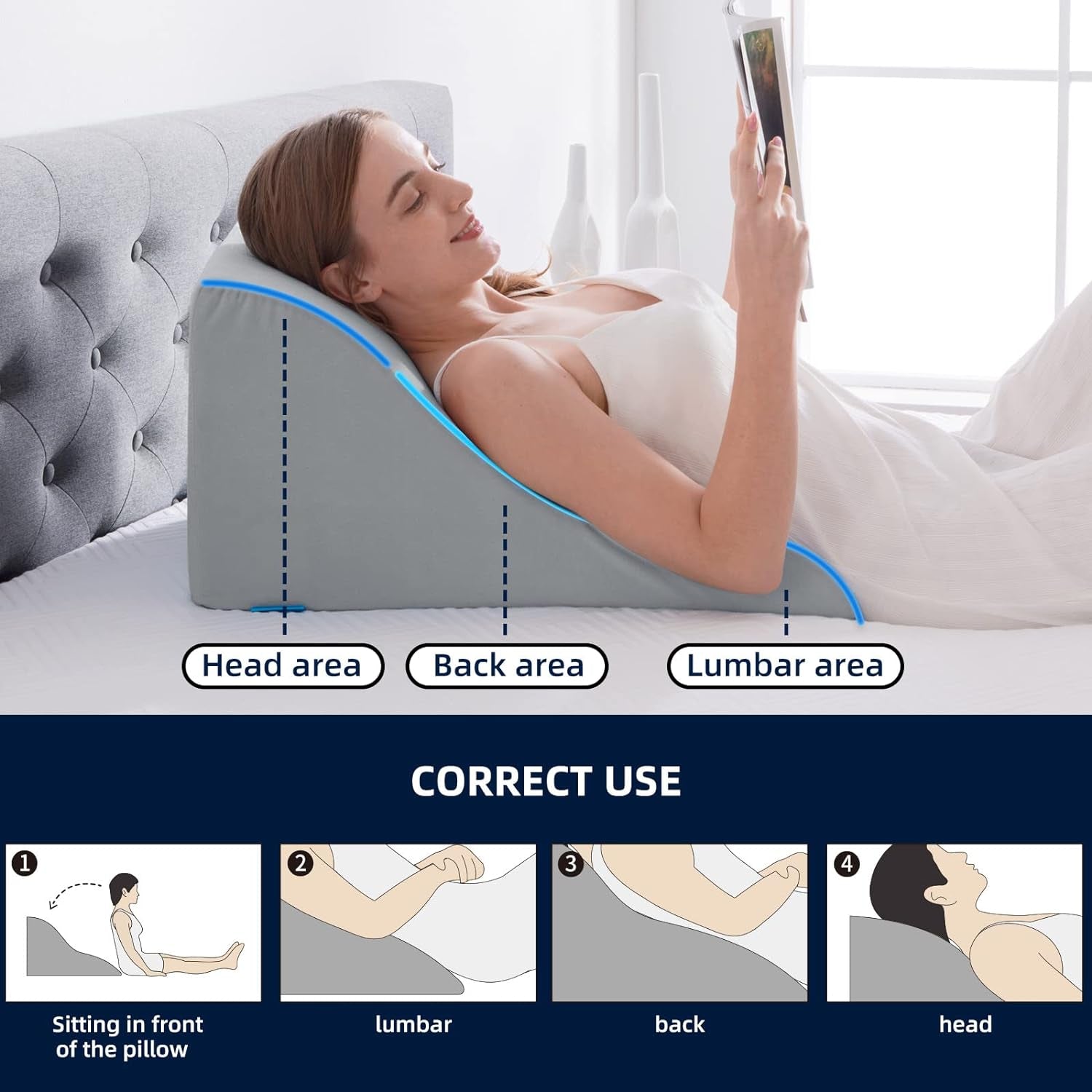 Cuscino da Lettura per Letto e Divano - Cuscino in Piuma Memory Foam - Cuscino per Schienale ergonomico - Perfetto per sostenere la schiena mentre ti rilassi, giochi, leggi o guardi la TV - Ampio