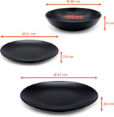 Set di stoviglie in ceramica fine nera opaca - 18 pezzi - Set di stoviglie per 6 inclusi piatti per torta, piatti piani, piatti piani - Lavabile in lavastoviglie