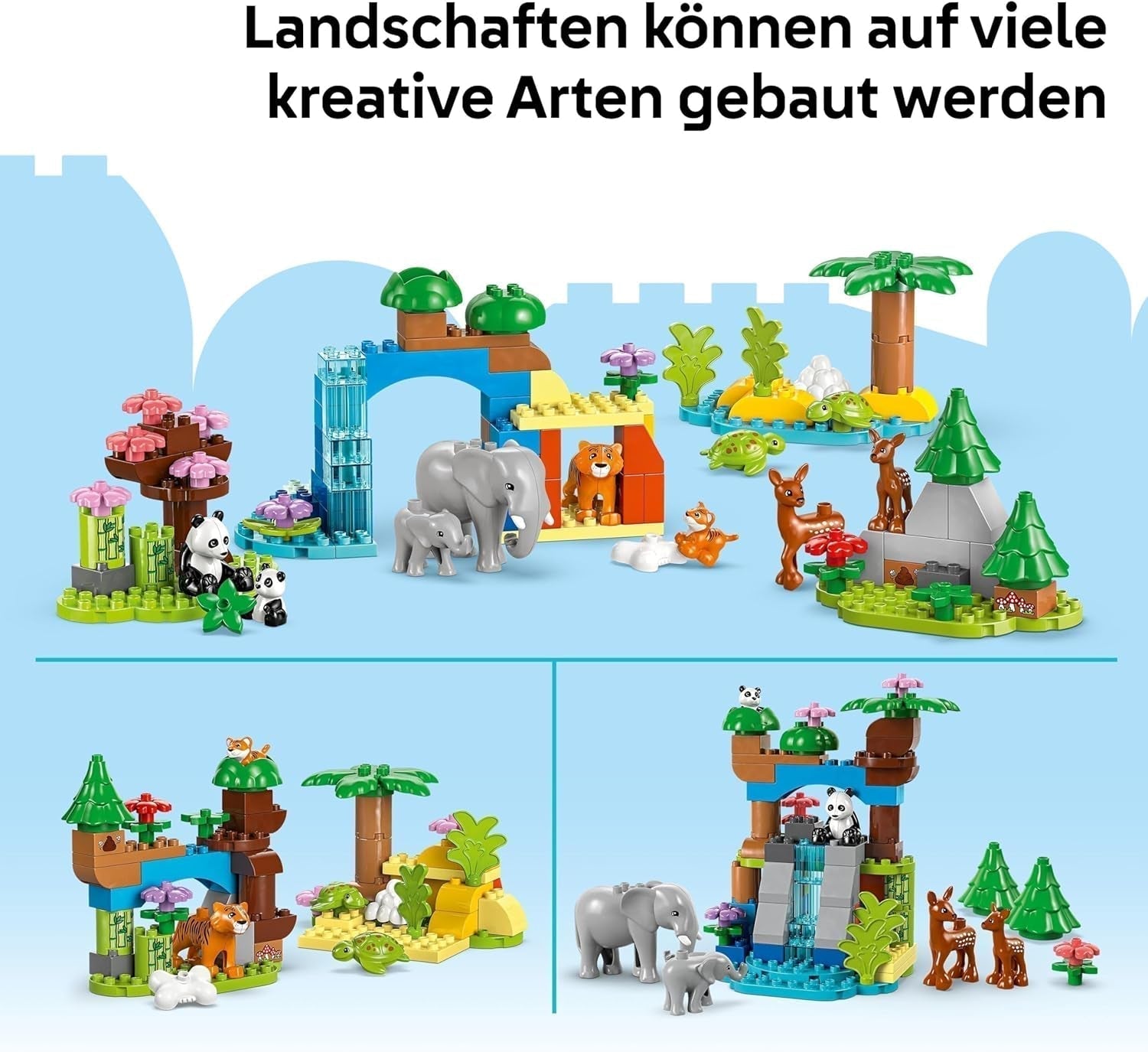 LEGO DUPLO Town Wild Animal Families Set 3 in 1, Giocattolo educativo per bambini con tartarughe, tigri, elefanti, cervi, panda, Set per bambini in età prescolare a partire da 2 anni, Giocattolo da costruzione con personaggi di animali 10446 Set da costruzione Beuche den LEGO-Store