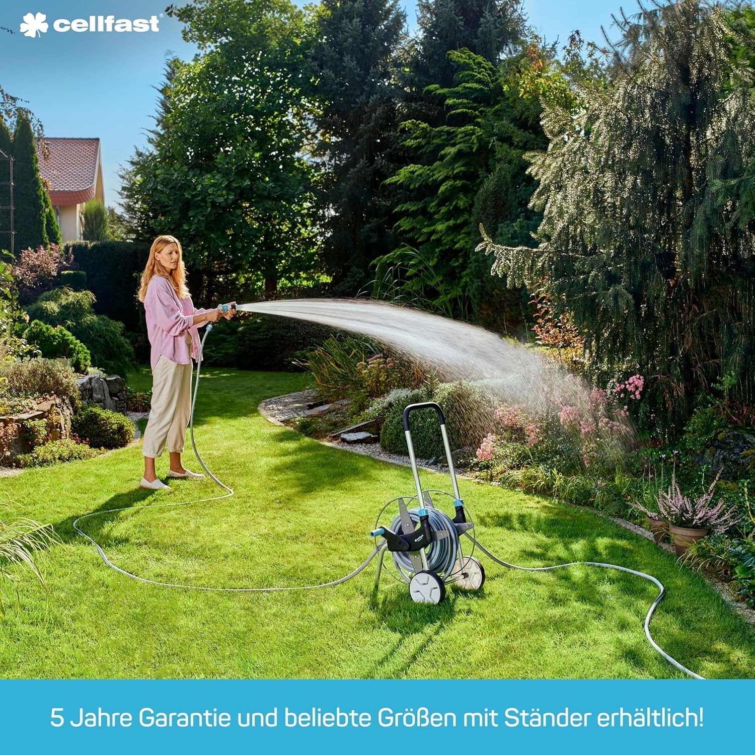 Tubo da giardino CELLFAST Tubo dell'acqua da 3,4 pollici a 3 strati Tubo flessibile per irrigazione da giardino con rinforzo in filo durevole Resistente ai raggi UV Anti-alghe 25 bar 50 metri e altro