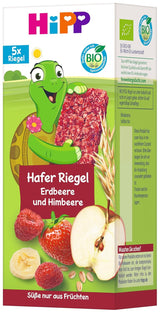 HiPP Barrette d'avena tartaruga con fragole e lamponi, da 1 anno, 8 x (5x20g)