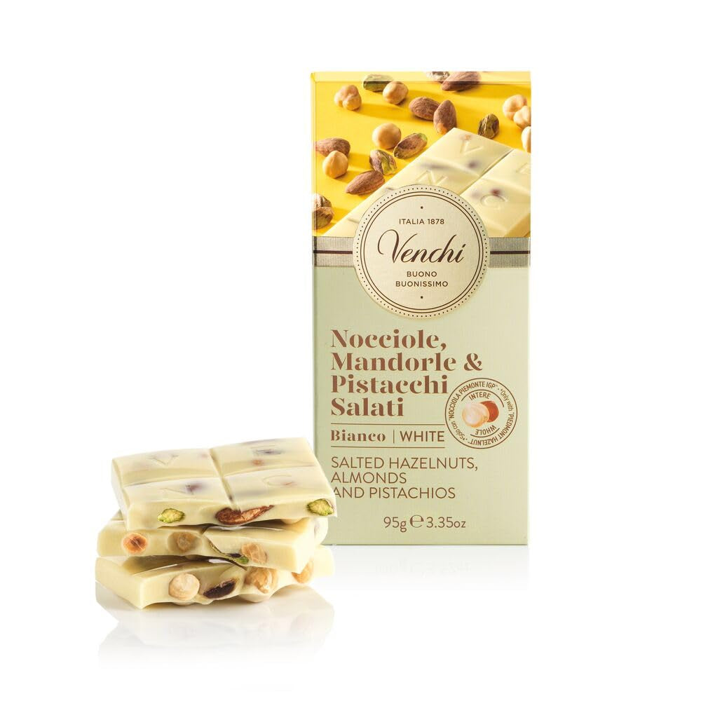 Venchi - Tavoletta Nocciole Salate, Nocciole Salate, Mandorle e Pistacchi, 95g, con "Nocciole Piemonte", Senza Glutine, Senza Coloranti e Senza Conservanti