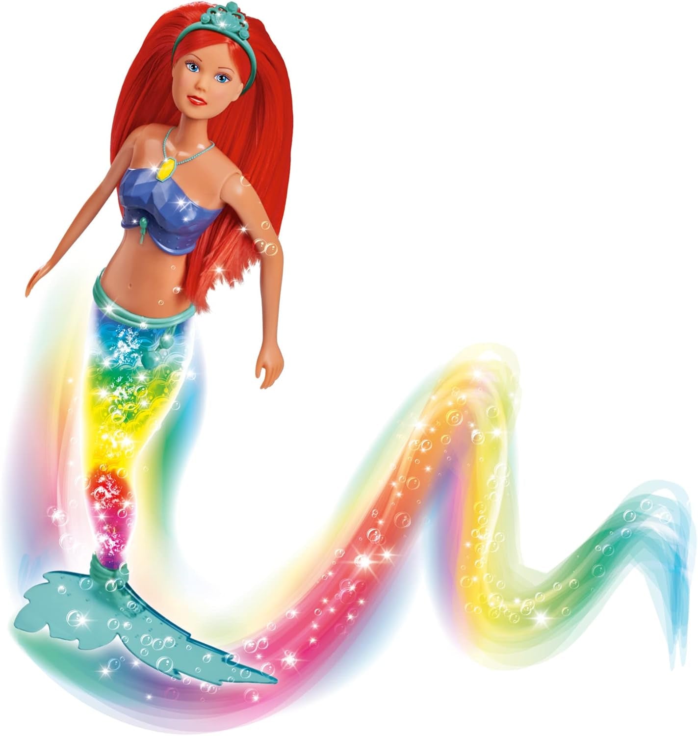 Simba 105733656 - Steffi Love Bambola Sirena Scintillante (39 cm) - Sirena Luminosa che Cambia Colore Arcobaleno Luminoso Giocattolo Impermeabile per Bambini dai 3 Anni in su