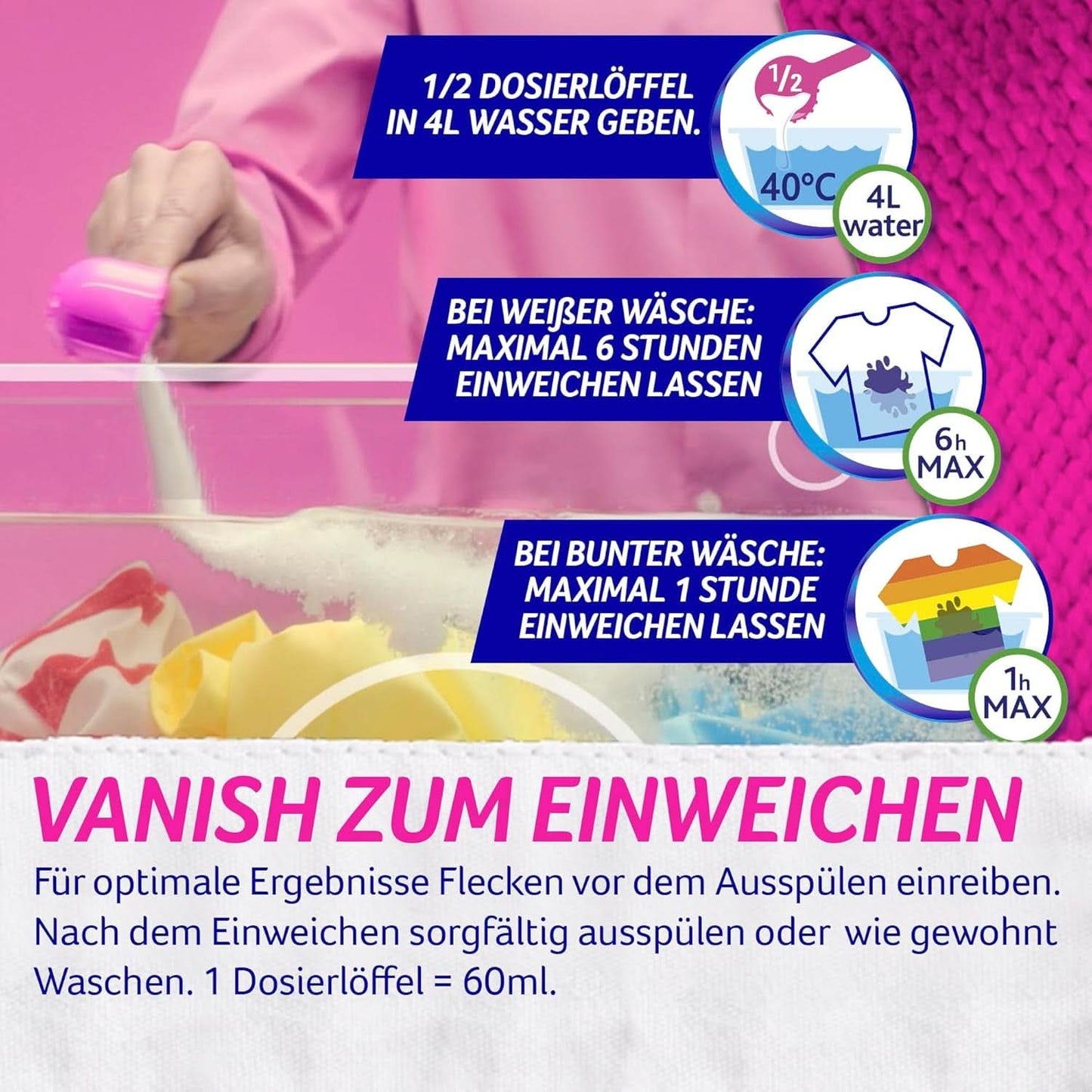 Vanish Oxi Action Powder Pink - 1.125 Kg - polvere smacchiante e migliorativa senza cloro - per bucato colorato Detersivi Bucato Naty Shop
