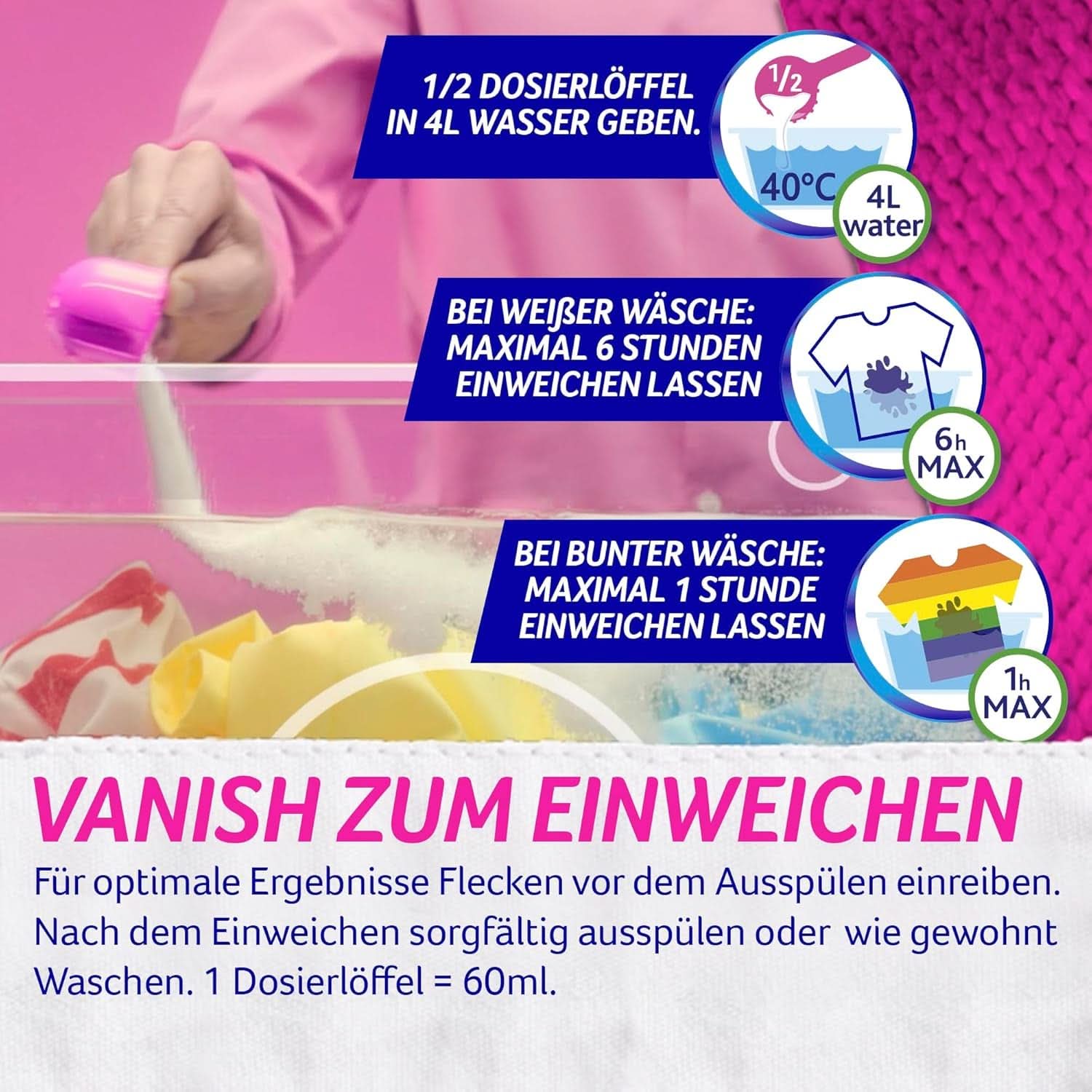 Vanish Oxi Action Powder Pink - 1.125 Kg - polvere smacchiante e migliorativa senza cloro - per bucato colorato Detersivi Bucato Naty Shop