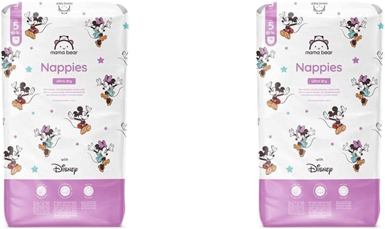 Mama Bear Disney Pannolini Ultra Dry Taglia 4 (8-14kg), Bianco, 84 Pezzi (1 Confezione) Naty Shop Taglia 5 (10-16kg) (2 Confezione) Confezione Singola