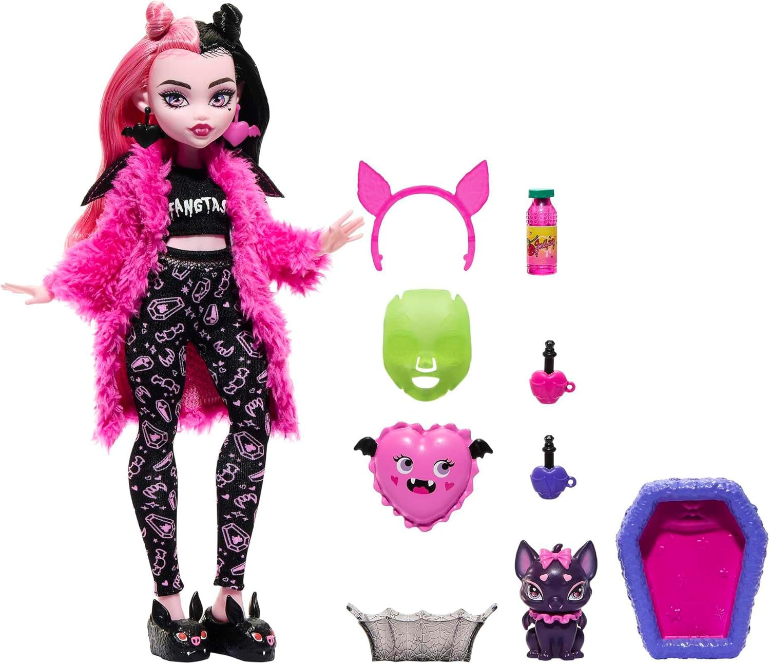 MONSTER HIGH Accessori per bambole e pigiama party Draculaura Bat Count Fabulous Doll Pet Creepover Party HPY66 Naty Shop Dolls