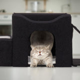 Relaxdays Katzenhöhle, pieghevole, 3 Liegeplätze, Katzenhaus mit Kratzfläche, HBT: 36,5x112x41 cm, Katzenversteck, nero