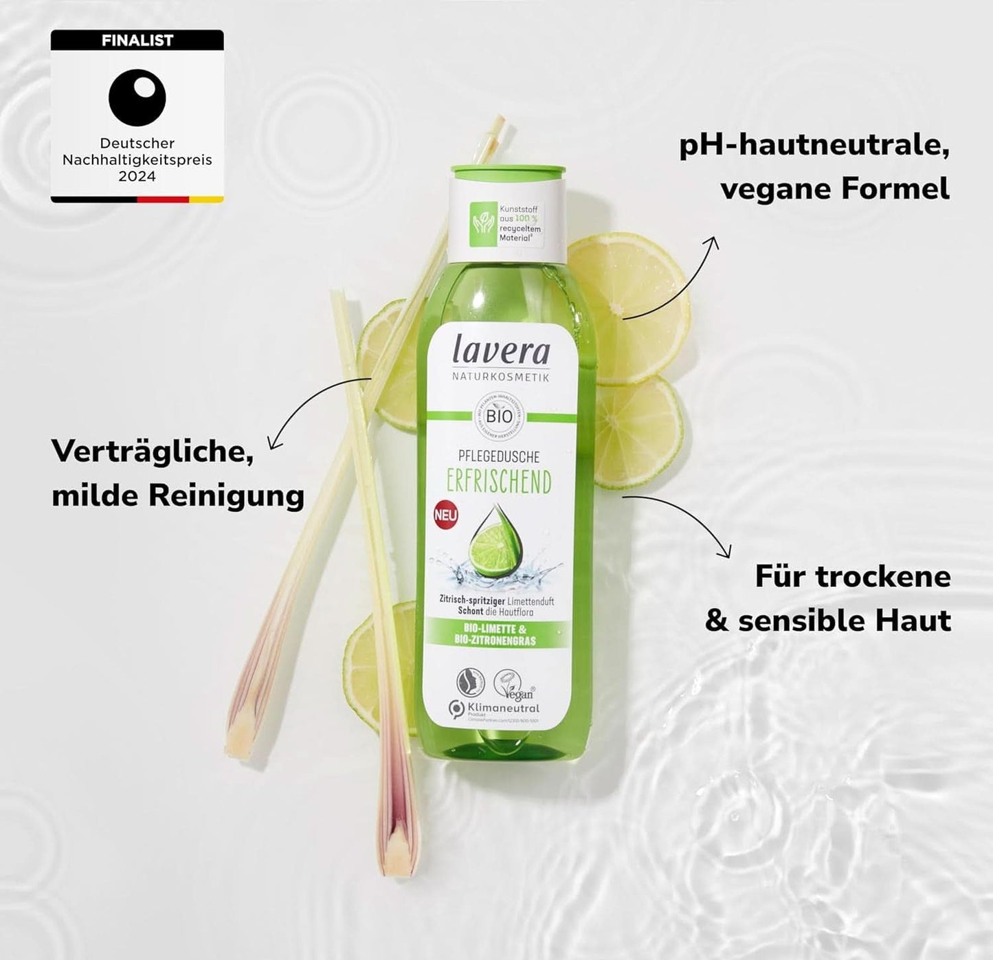 Lavera, Gel doccia rinfrescante con lime biologico, 250 ml Doccia e bagno Naty Shop
