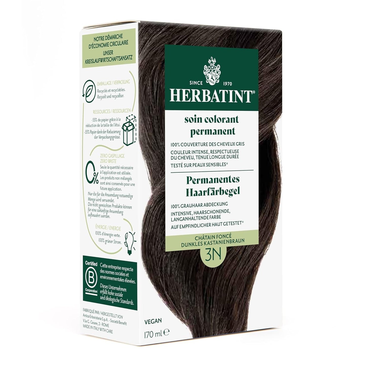 Gel tintura permanente per capelli 6N Biondo scuro - 170 ml I Senza ammoniaca, copertura al 100% dei capelli bianchi I Testato su pelle sensibile, con 8 estratti vegetali Tintura per capelli Naty Shop 3N Castano scuro
