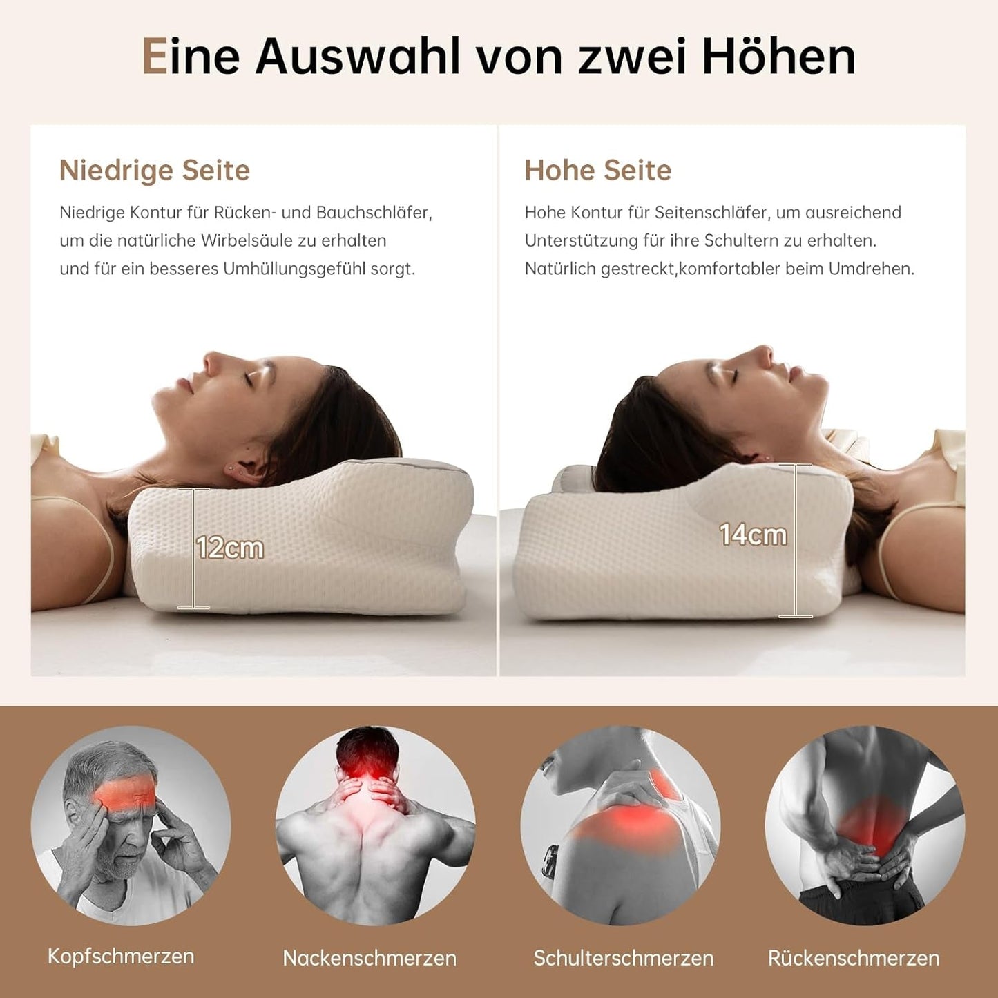 Homyrium Cuscino Collo ergonomico Cuscino ortopedico Memory Foam Cuscino di supporto per collo Cuscino antirussamento Cuscino per chi dorme sul fianco Cuscino per la schiena Cuscini ortopedici cervicali grigi Naty Shop