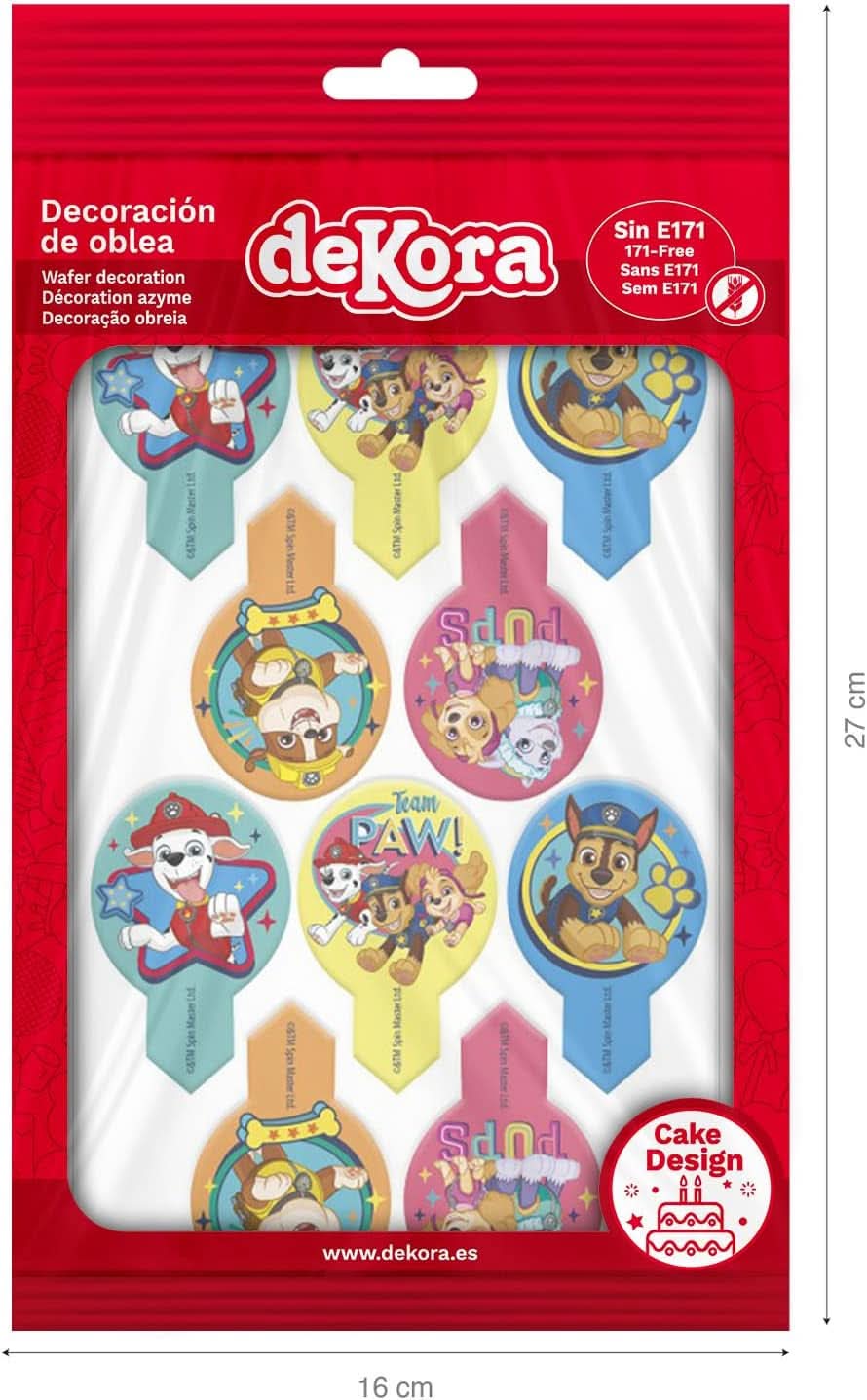 Dekora, Decorazioni Commestibili Per Torte Dekorapin Paw Patrol, 20 Wafer Di Carta Commestibili - 6,5 X 4 Cm Naty Shop