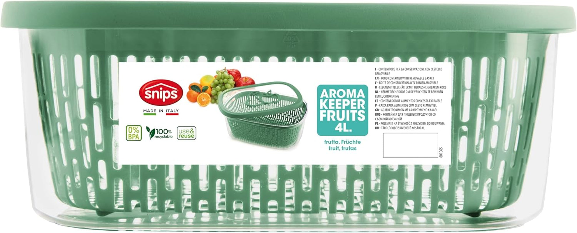 Sega per conservare sapore frutta, plastica, verde, 4 LT - rettangolare Scatole conservazione alimenti Naty Shop