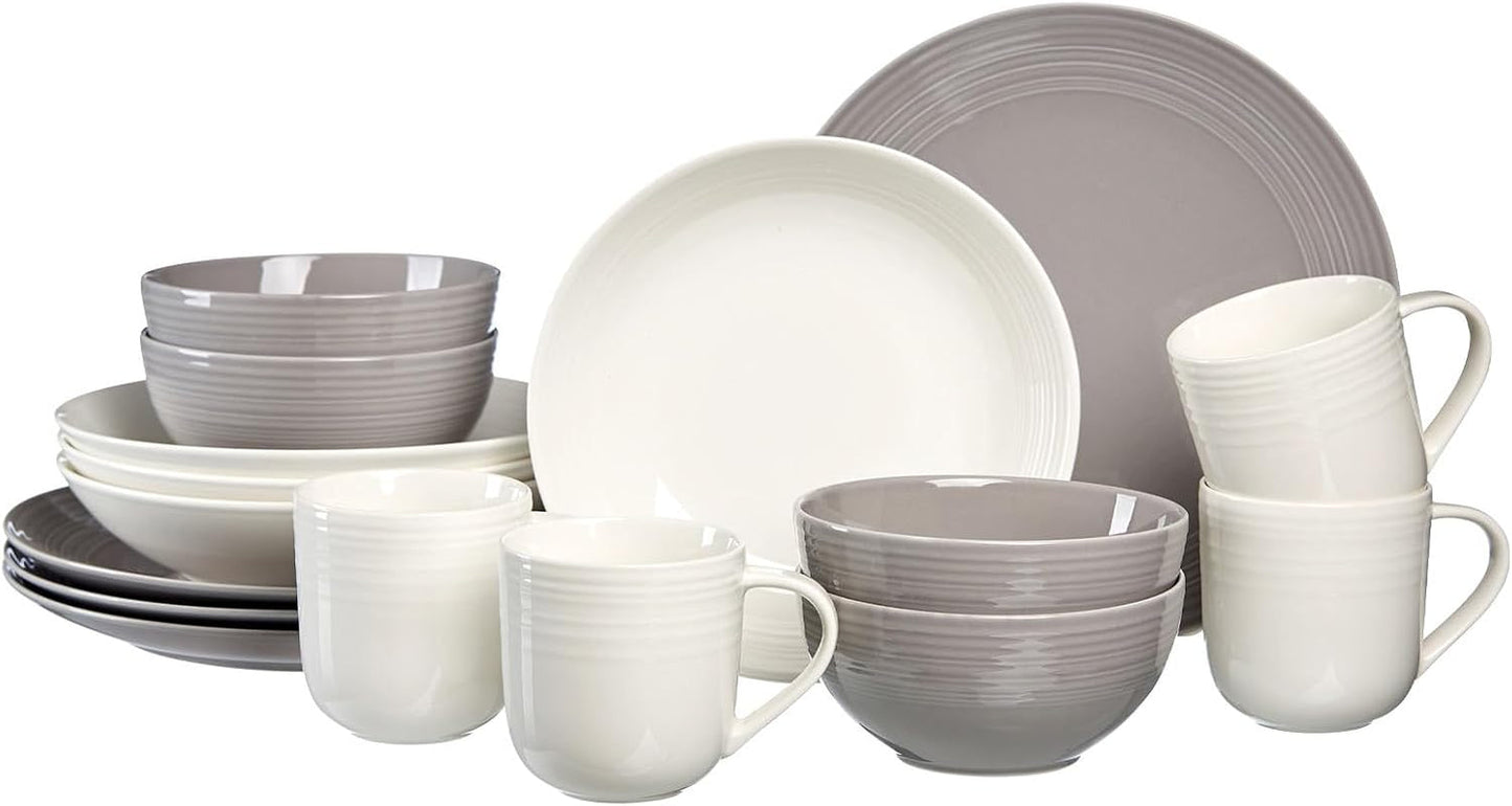 Ritzenhoff & Breker Levi Servizio da tavola da 16 pezzi, Piatti, Ciotole e tazze per 4 persone, Design scandinavo con fine rilievo scanalato, Stoviglie Mix & Match, Porcellana, Bianco e Grigio
