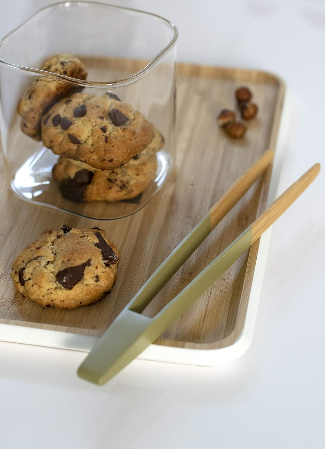 Set 3 contenitori quadrati in vetro con coperchio in bambù-800ml, vetro borosilicato, bambù, silicone, naturale, 11 x 11 x 11 cm Scatole per alimenti Naty Shop