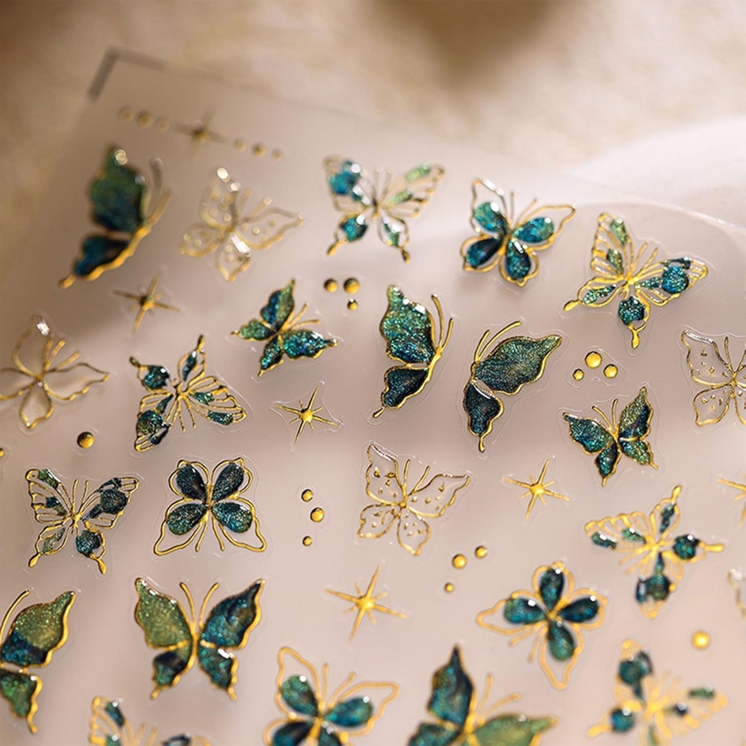JMEOWIO 3D Nagelsticker Grün Gold Schmetterling Nail Art Sticker Self-klebend Nagelaufkleber 5D Stereoskopisch Dekoration Nageldesign Zubehör 1 Blatt