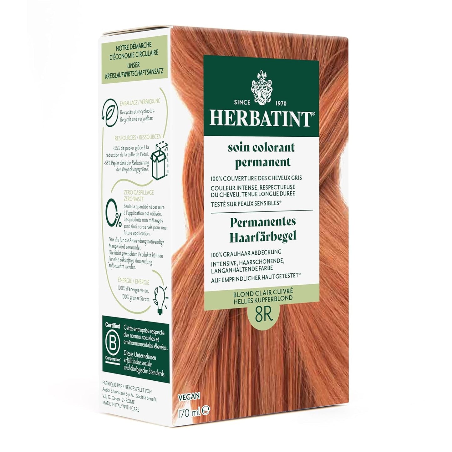 Gel Colorante Permanente Per Capelli 6N Biondo Scuro - 170ml I Senza Ammoniaca, Copertura 100% Capelli Grigi I Testato su Pelli Sensibili, con 8 Estratti Vegetali Naty Shop Tinture Per Capelli 8R Biondo Chiaro Rame
