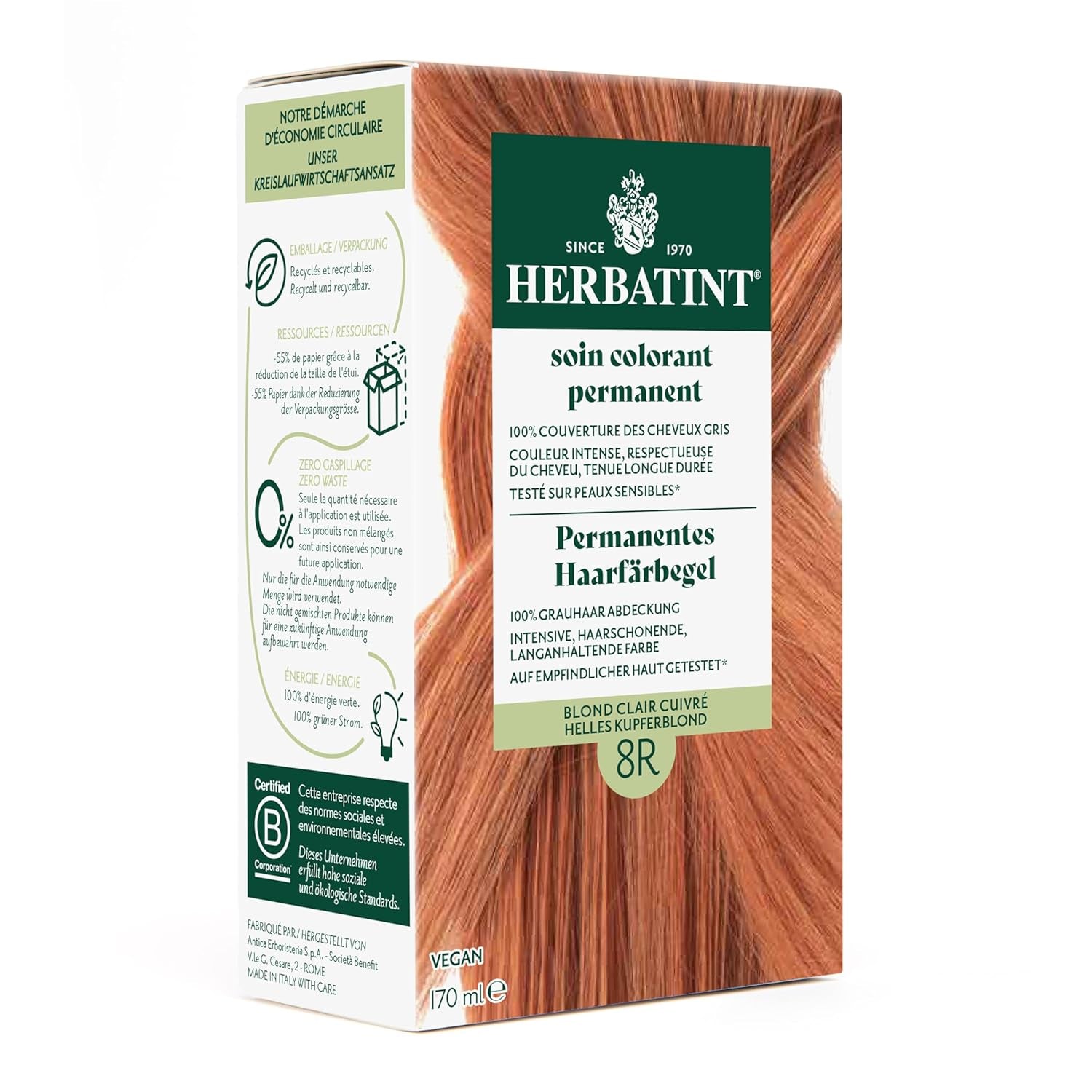 Gel Colorante Permanente Per Capelli 6N Biondo Scuro - 170ml I Senza Ammoniaca, Copertura 100% Capelli Grigi I Testato su Pelli Sensibili, con 8 Estratti Vegetali Naty Shop Tinture Per Capelli 8R Biondo Chiaro Rame