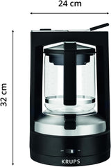Macchina per caffè espresso con filtro Krups T8, 850 Watt, spegnimento automatico, 8-12 tazze, capacità 1 litro, filtro permanente, interruttore on/off illuminato, facile da usare, nero, KM4689