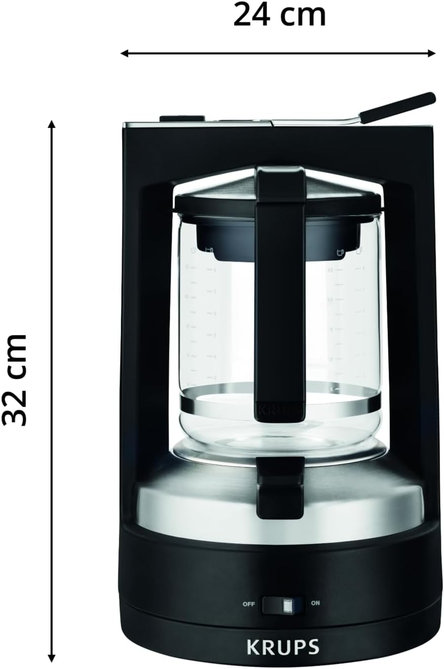 Macchina per caffè espresso con filtro Krups T8, 850 Watt, spegnimento automatico, 8-12 tazze, capacità 1 litro, filtro permanente, interruttore on/off illuminato, facile da usare, nero, KM4689
